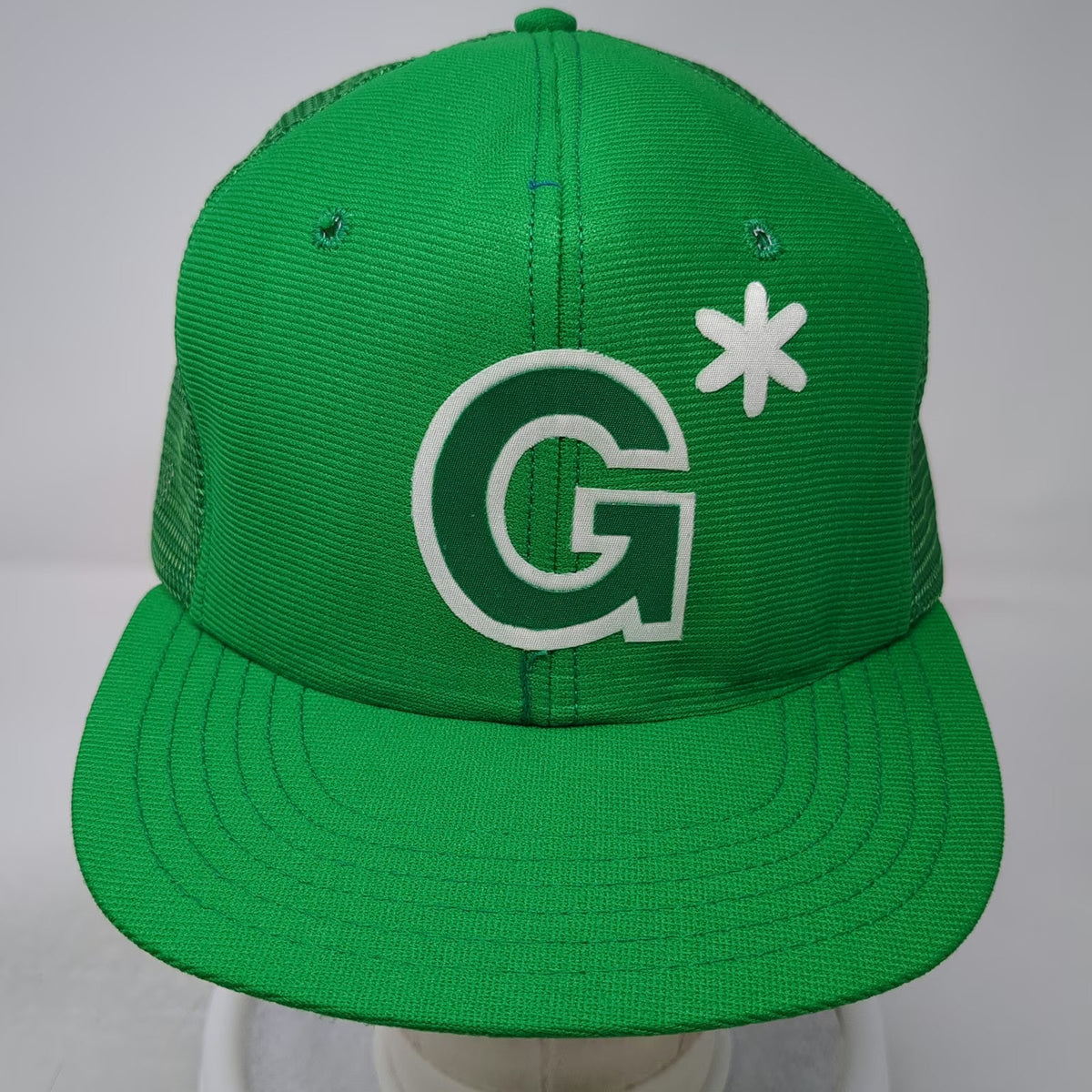 DeLONG Trucker Hat Green L Snapback Mesh G Logo Asterisk Flower USA Made