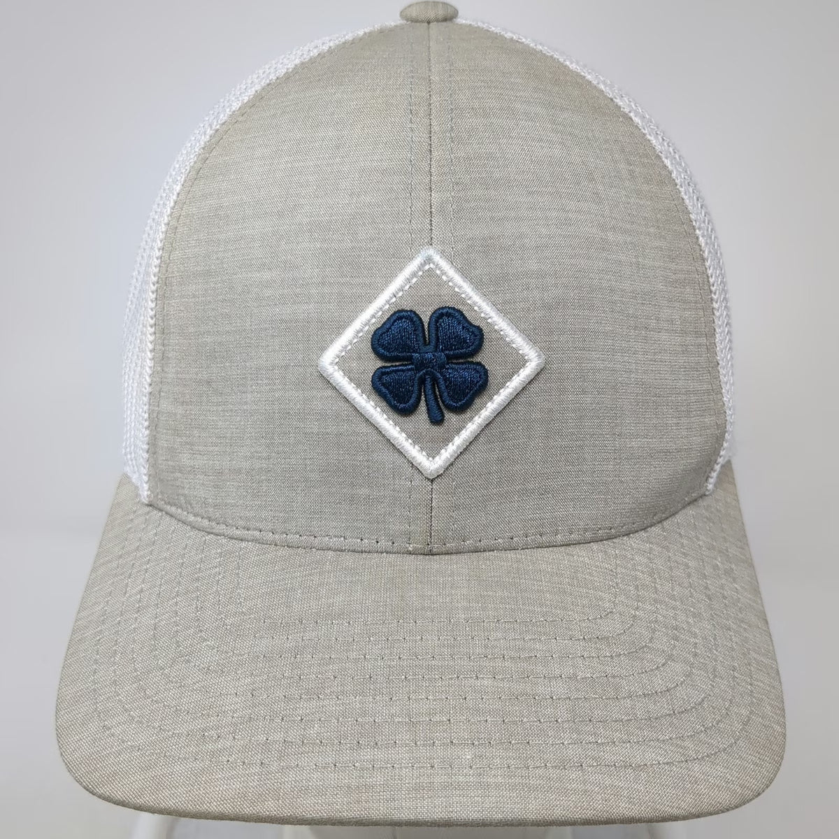Black Clover Trucker Hat Beige White Blue One Size Mesh Back Snapback Clover
