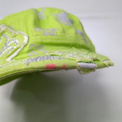RainBow Army Cap Green One Size Fleur De Lis Rhinestone Distressed Strapback Hat