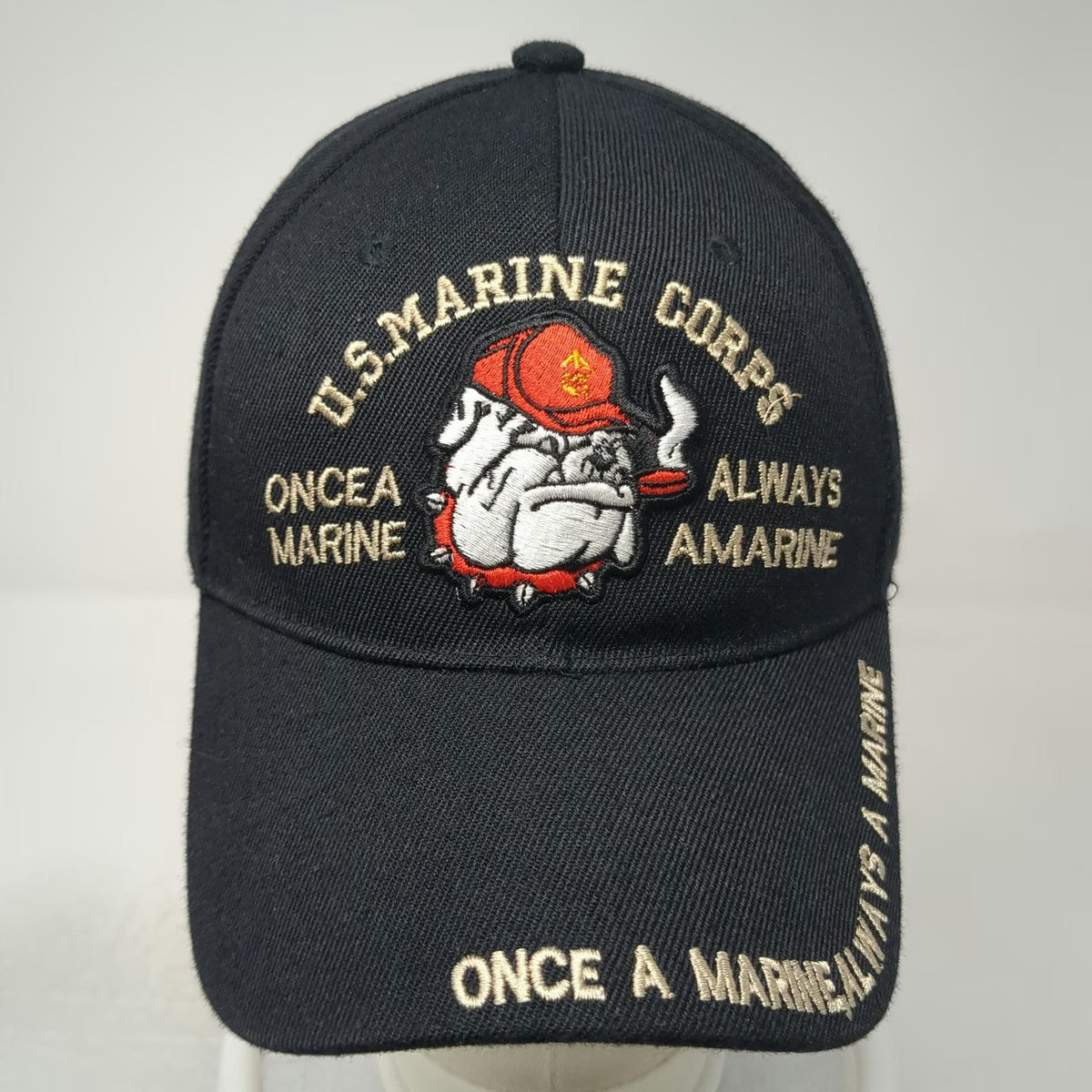CTS Hats U.S. Marine Corps Bulldog Black One Size Baseball Cap Hat Gold Red