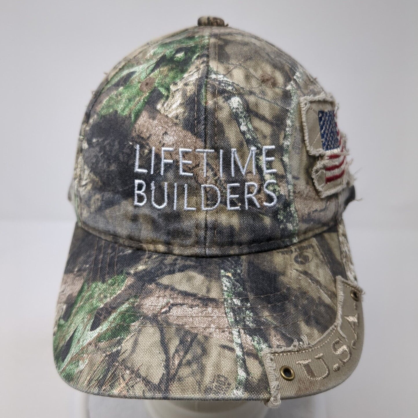 Lifetime Builders USA Strapback Hat Camouflage OS Adjustable Patriotic OC Sports