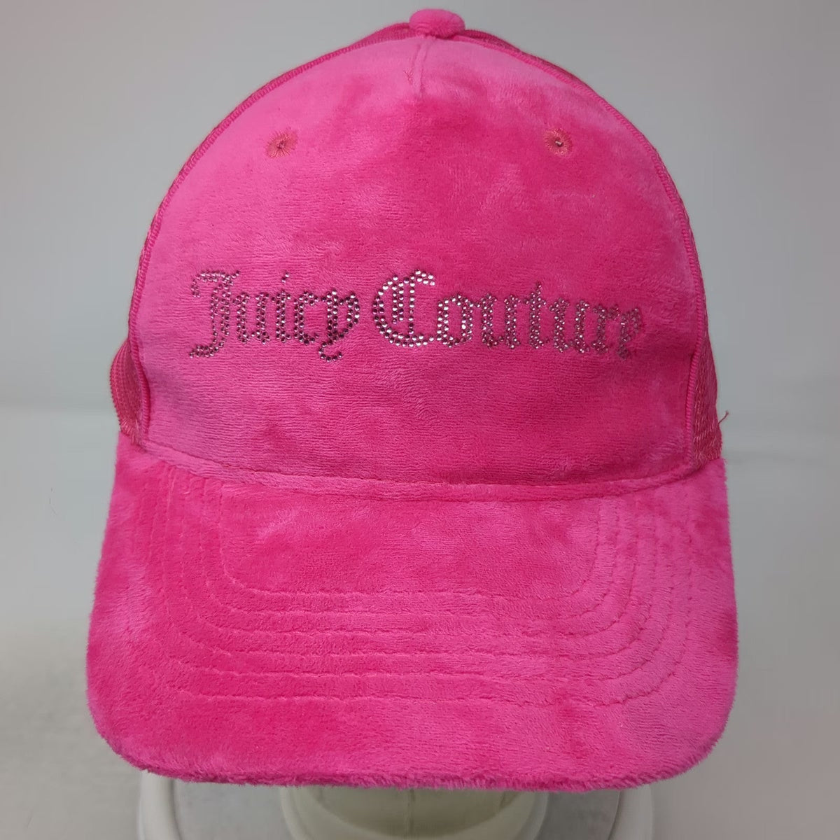 Juicy Couture Trucker Hat Pink One Size Velour Rhinestone Logo Snapback