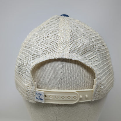 Life is Good Trucker Hat Blue One Size Beach Chair Sun Patch Snapback Mesh Cap