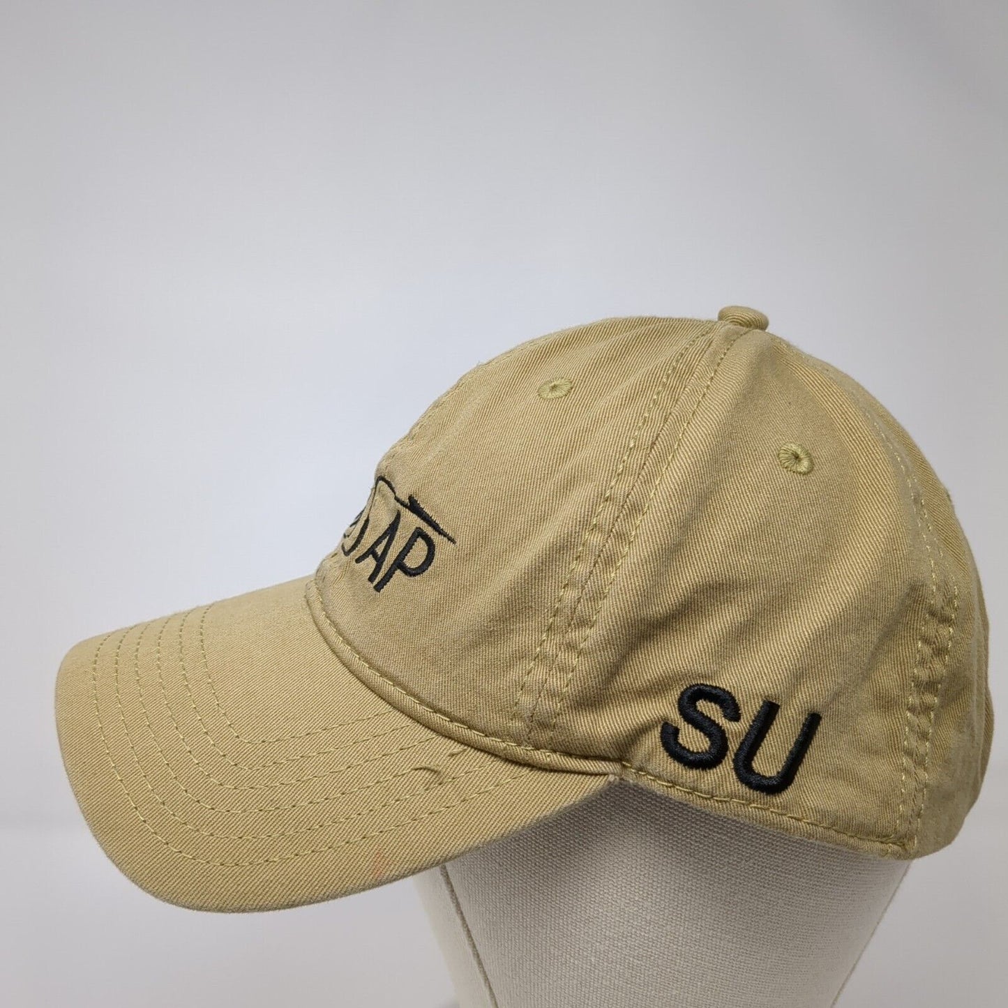 NJASAP SU Strapback Hat Tan One Size Adjustable Embroidered 6 Panel Cotton