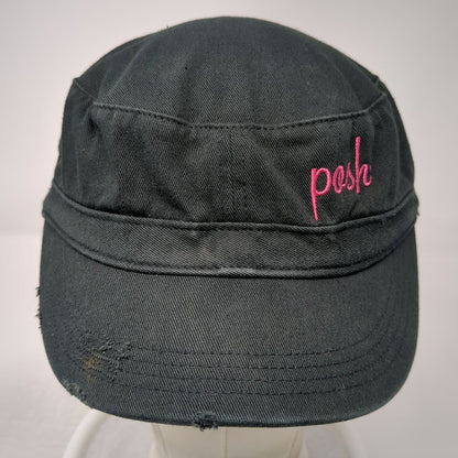 District Army Cap Black One Size Pink Posh Script Embroidery Frayed Edge Hat