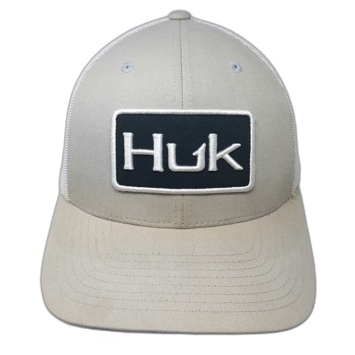Huk Trucker Hat Gray One Size Mesh Back Fishing Logo Snapback Curved Brim Patch