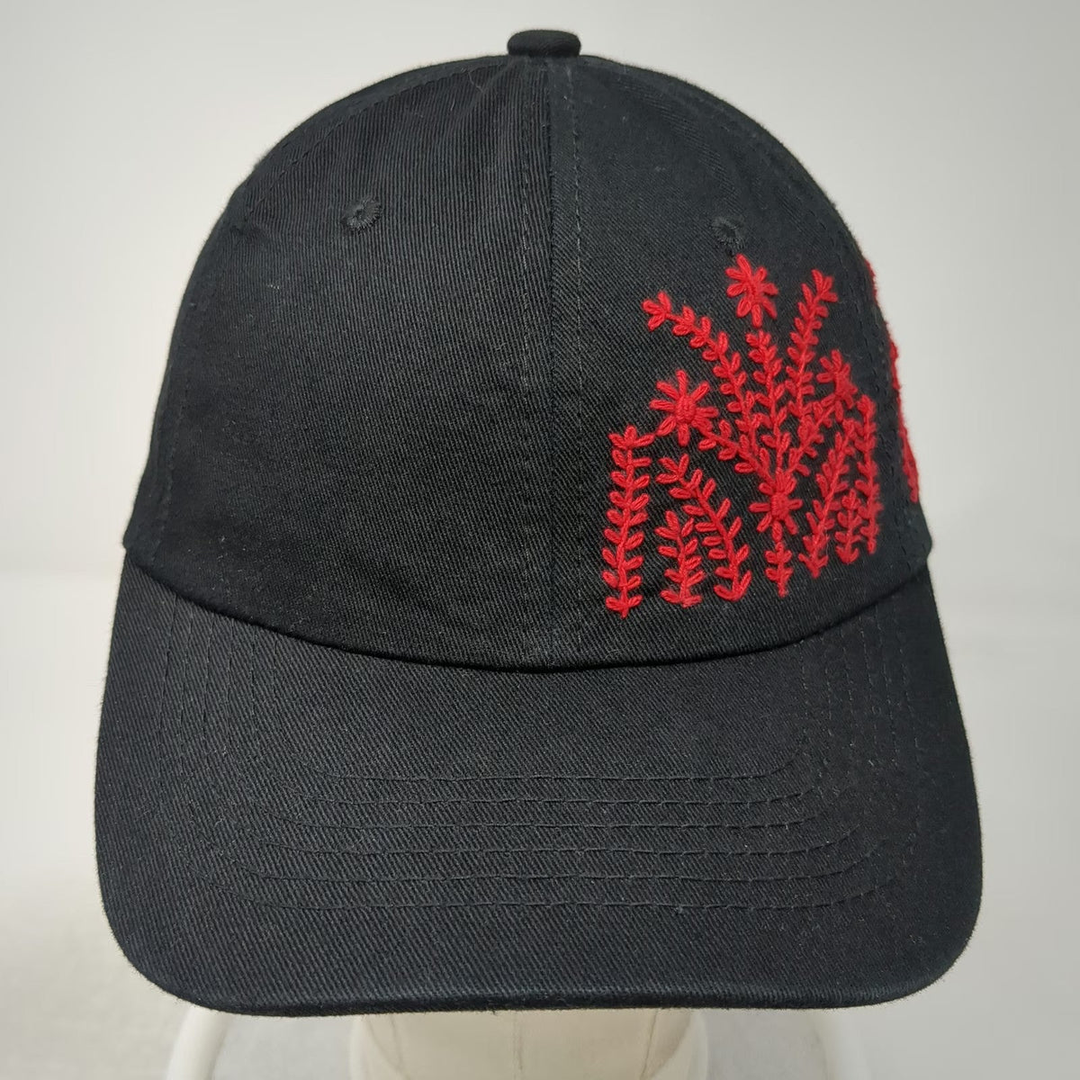 Sports Baseball Cap Black Red One Size Floral Embroidery Cotton Slideback Hat