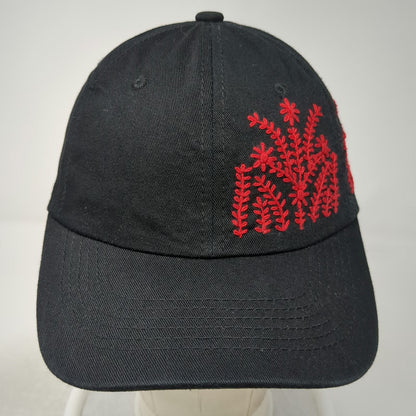 Sports Baseball Cap Black Red One Size Floral Embroidery Cotton Slideback Hat