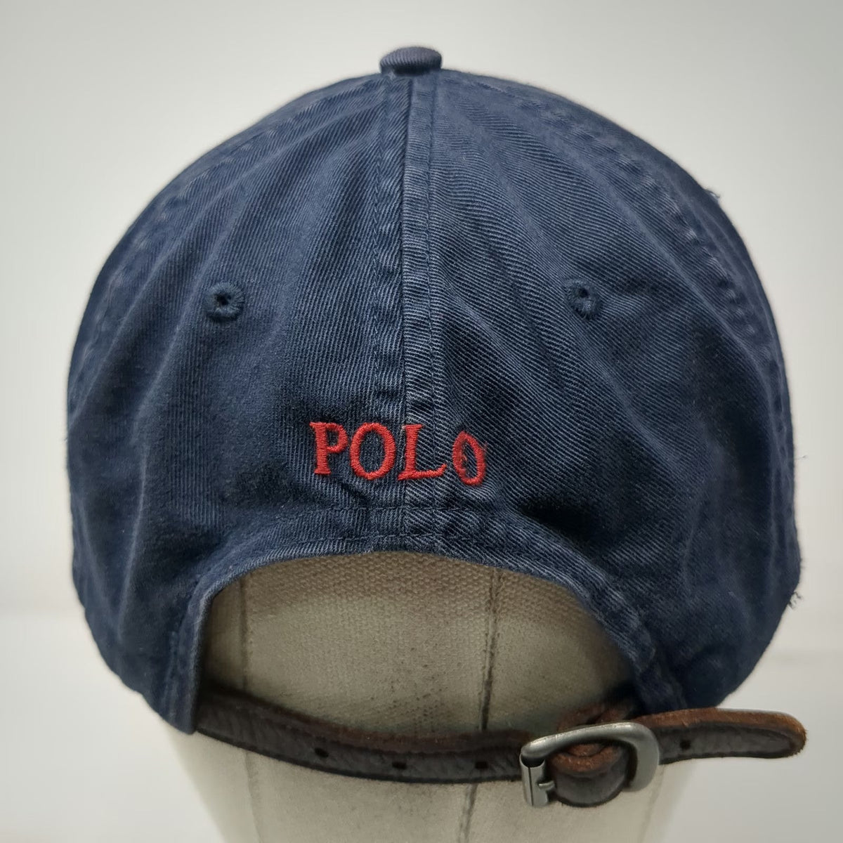 Polo Ralph Lauren Baseball Cap Blue OS Leather Strapback Big & Tall Hat Vintage
