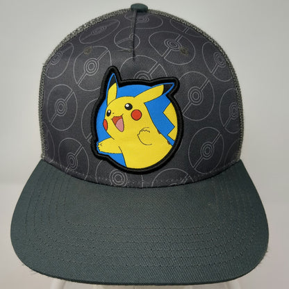 Pokemon Trucker Hat Gray One Size Pikachu Poke Ball Mesh Snapback Flat Brim Logo