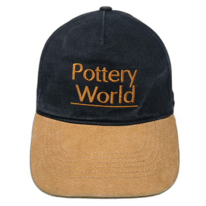 Pottery World Baseball Cap Black Brown One Size Suede Brim Cotton Strapback Hat