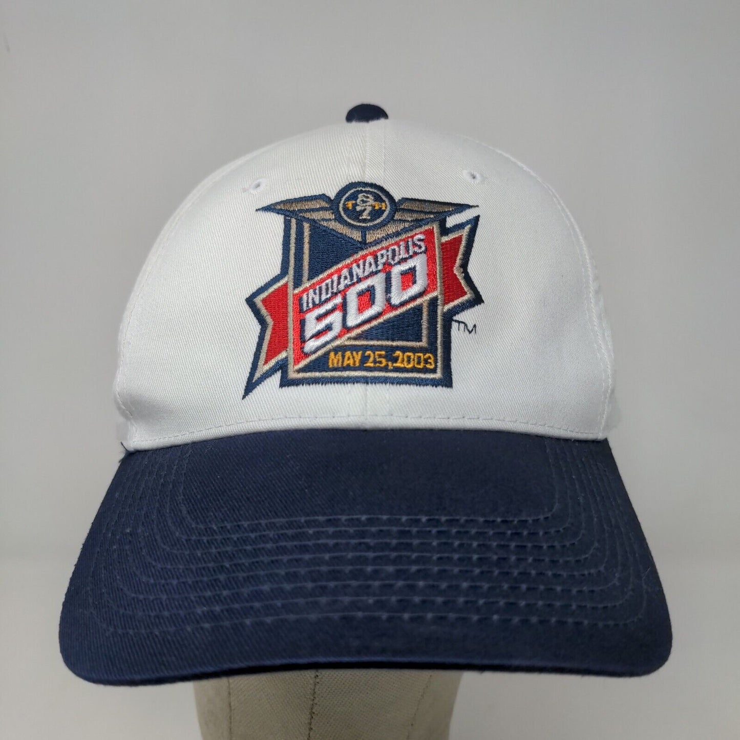 OC Cap Mens Strapback Hat White Blue OSFA Embroidered Vintage 2003 Indy 500 Logo