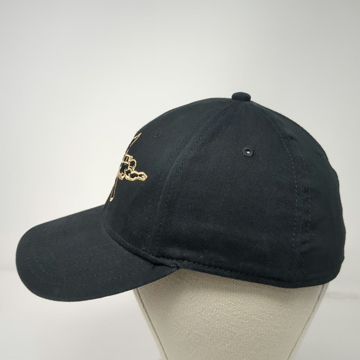 Otto Baseball Cap Black Gold M Stretch Fit Military Winged Skull Embroidery Hat