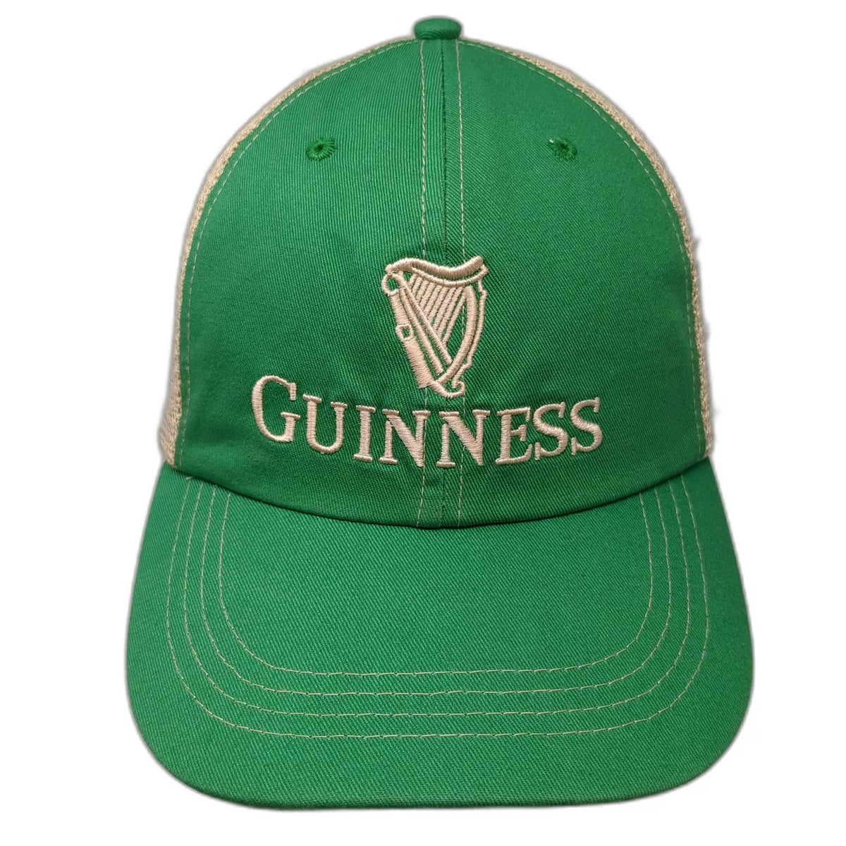 Guinness Trucker Hat Green One Size Mesh Snapback Harp Logo Embroidered Beer