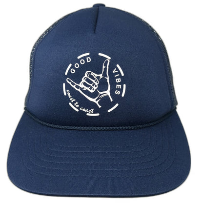 Richardson Trucker Hat Blue One Size Shaka Good Vibes Coast to Coast Mesh Rope
