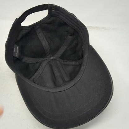 Black Leather Baseball Cap One Size Slideback Plain Solid Hat Metal Grommets
