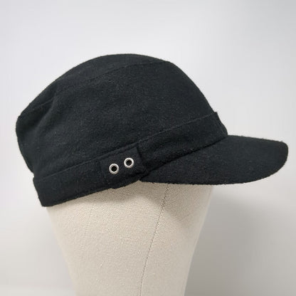 Universal Thread Army Cap Black One Size Wool Blend Elastic Back Cadet Hat Solid