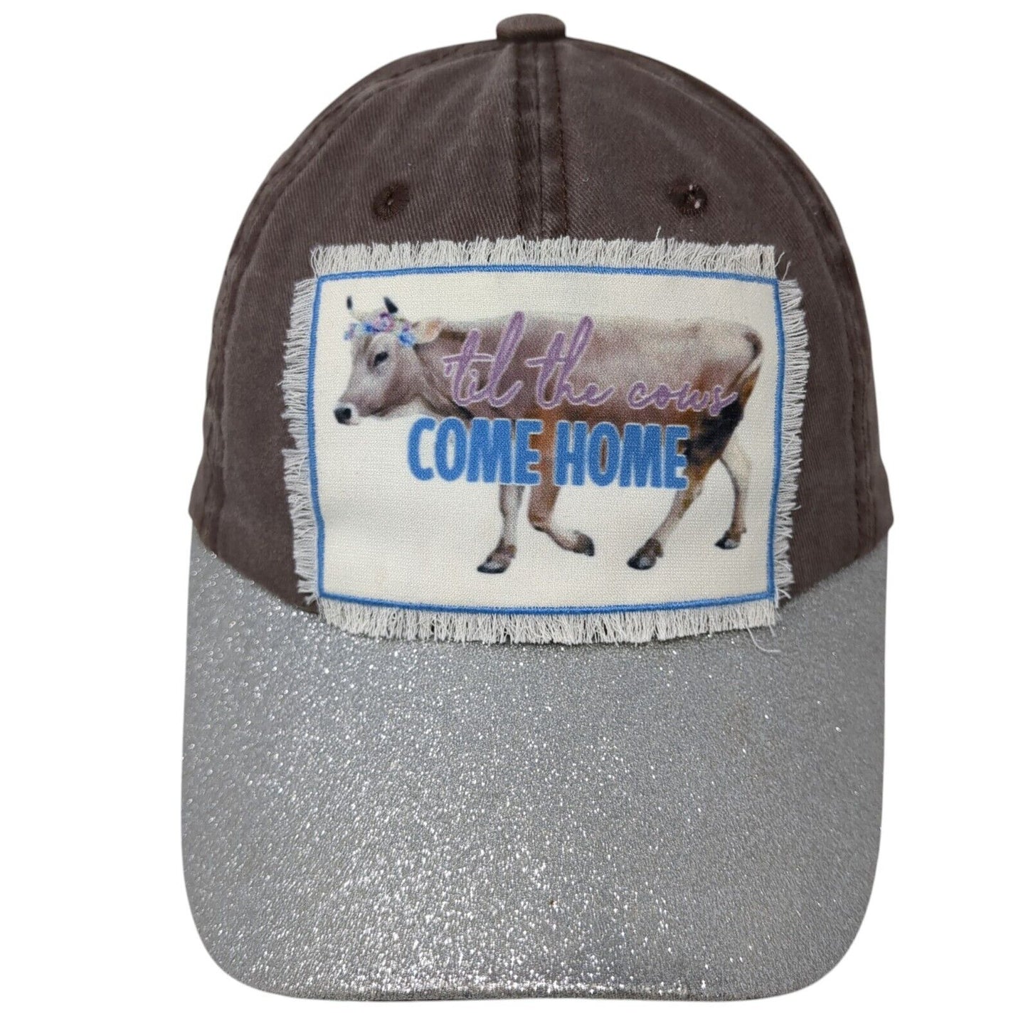 Til The Cows Come Home Strapback Hat Multicolor OS Adjustable Glitter Frayed