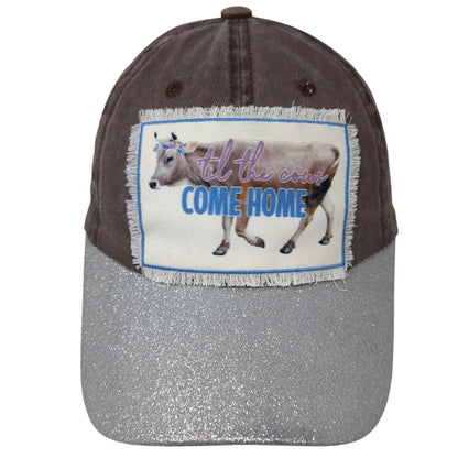 Til The Cows Come Home Strapback Hat Multicolor OS Adjustable Glitter Frayed