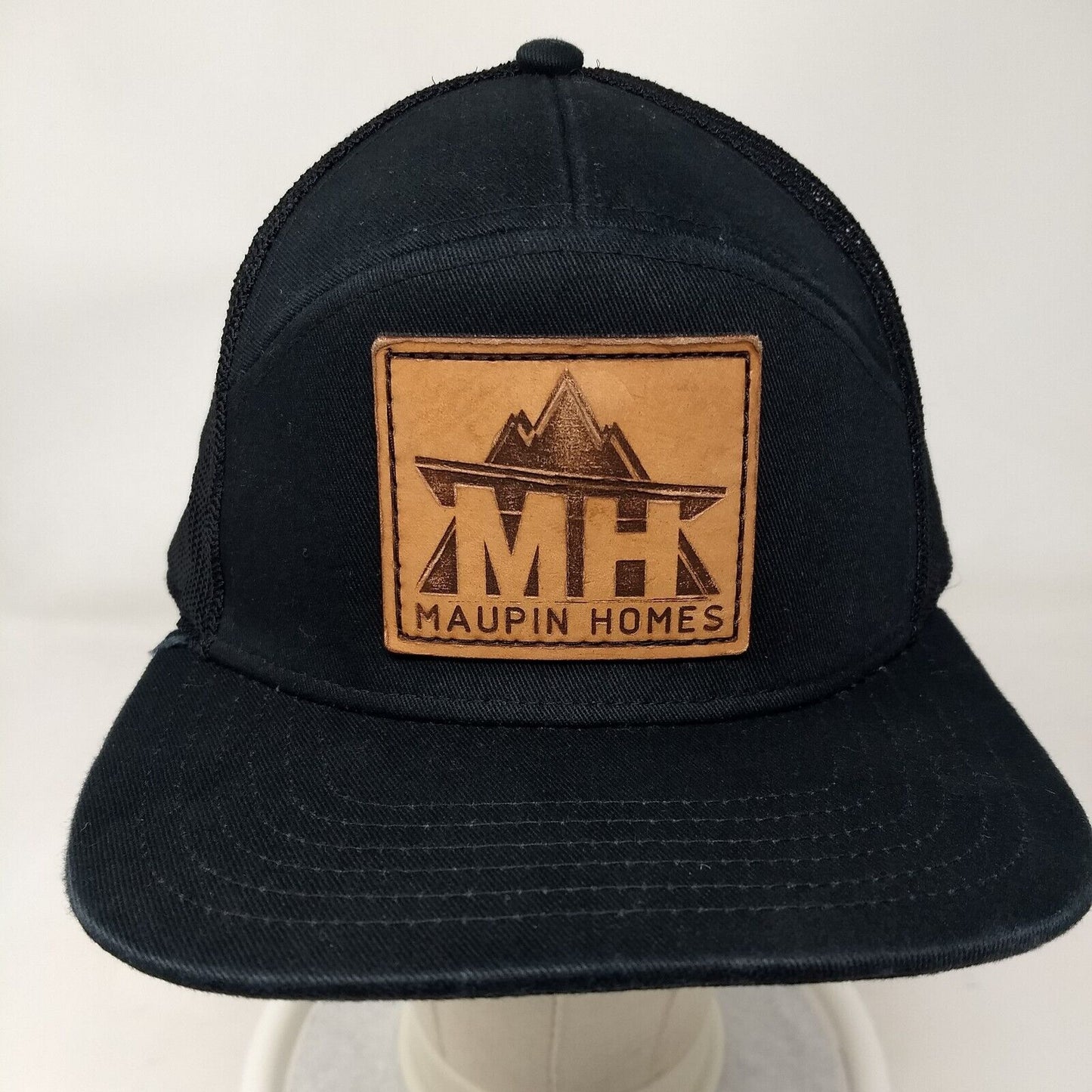 Maupin Homes Leather Patch Snapback Trucker Hat Black OSFM Mesh Back