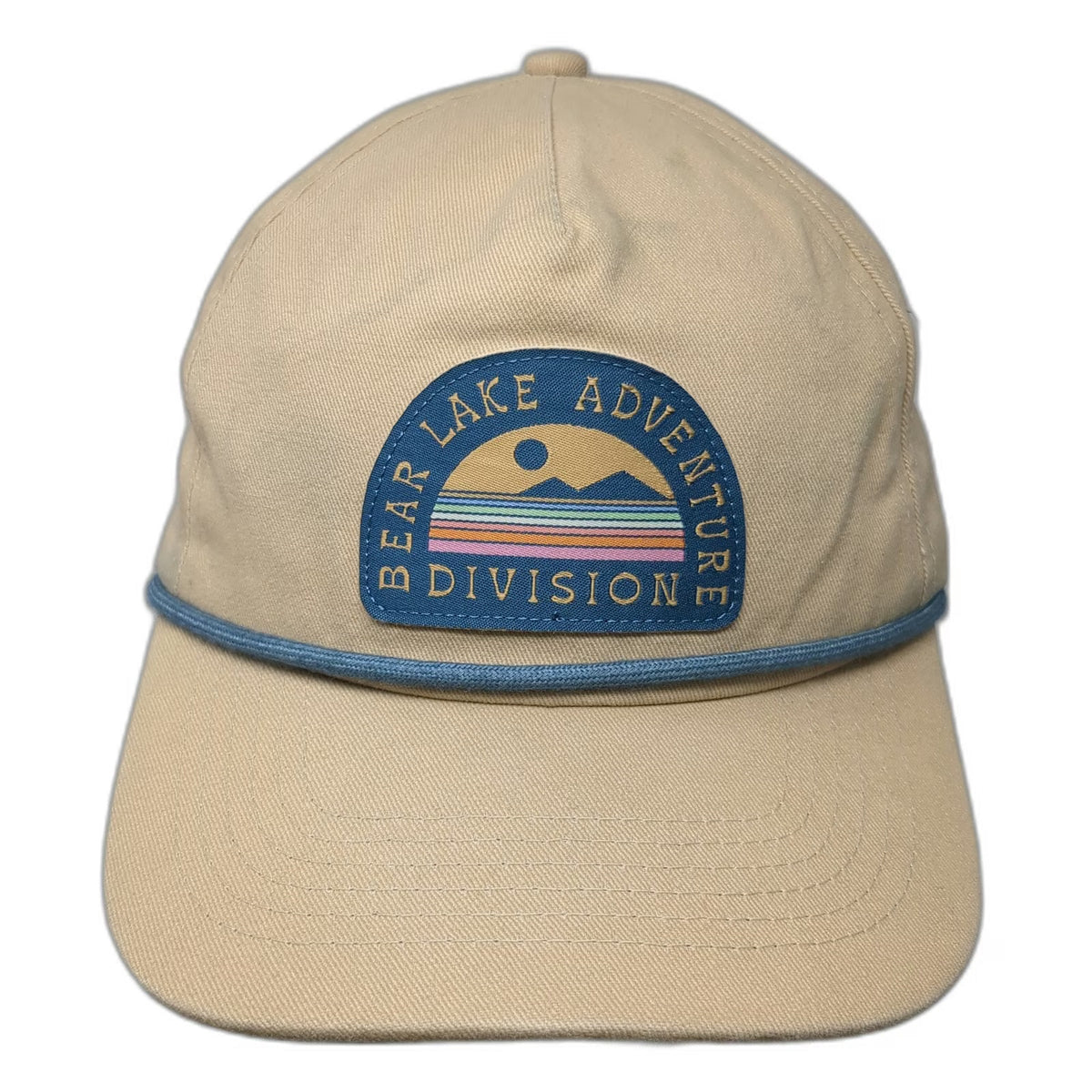 Bear Lake Adventure Division Hat 5 Panel Beige One Size Snapback Rope Blue Patch