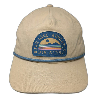 Bear Lake Adventure Division Hat 5 Panel Beige One Size Snapback Rope Blue Patch