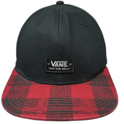 Vans Snapback Hat Black Red Buffalo Plaid One Size Off The Wall Patch Logo Brim