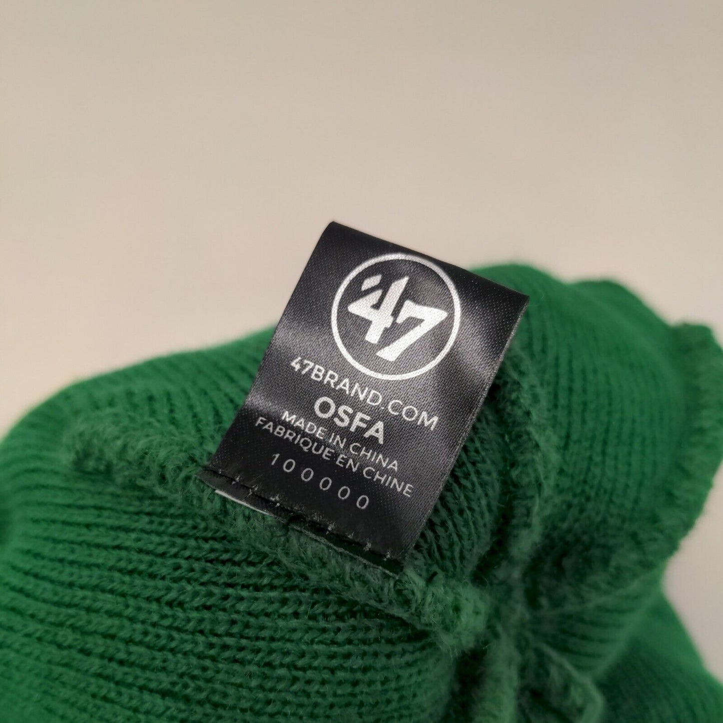 '47 Brand Men's Knit Beanie Hat Green White Striped Embroidered Black Cat Logo