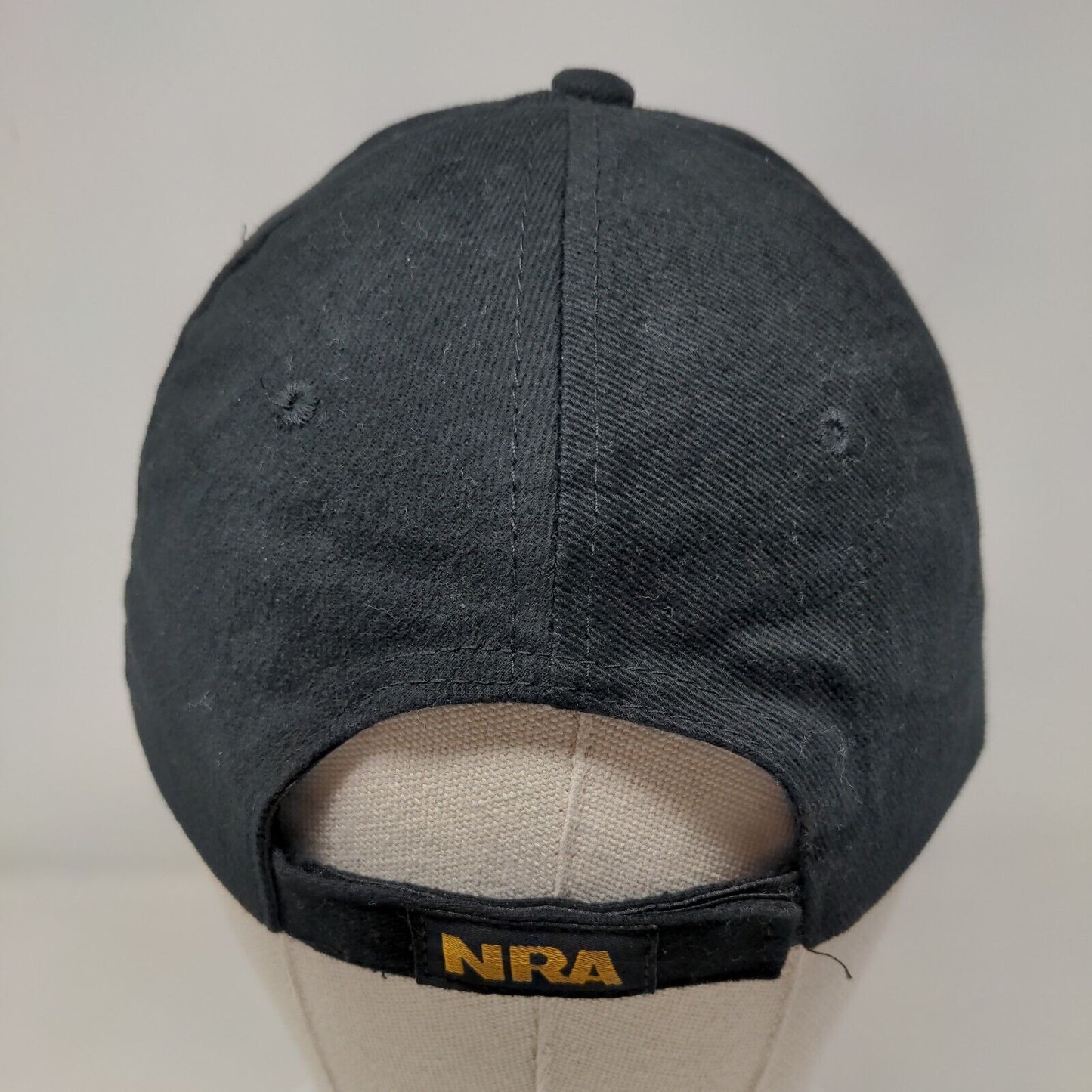 NRA Strapback Hat Black One Size Adjustable Embroidered Patriotic 6 Panel