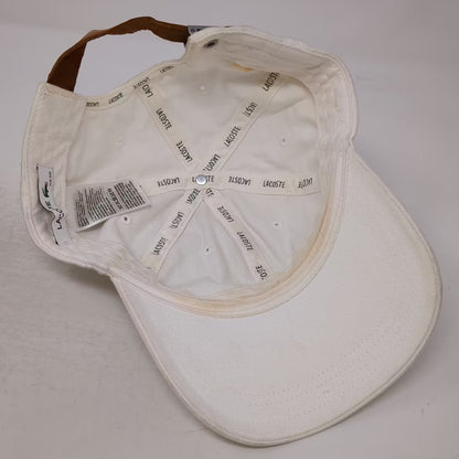 Lacoste White Baseball Cap One Size Leather Strap Side Logo Slideback Hat Cotton