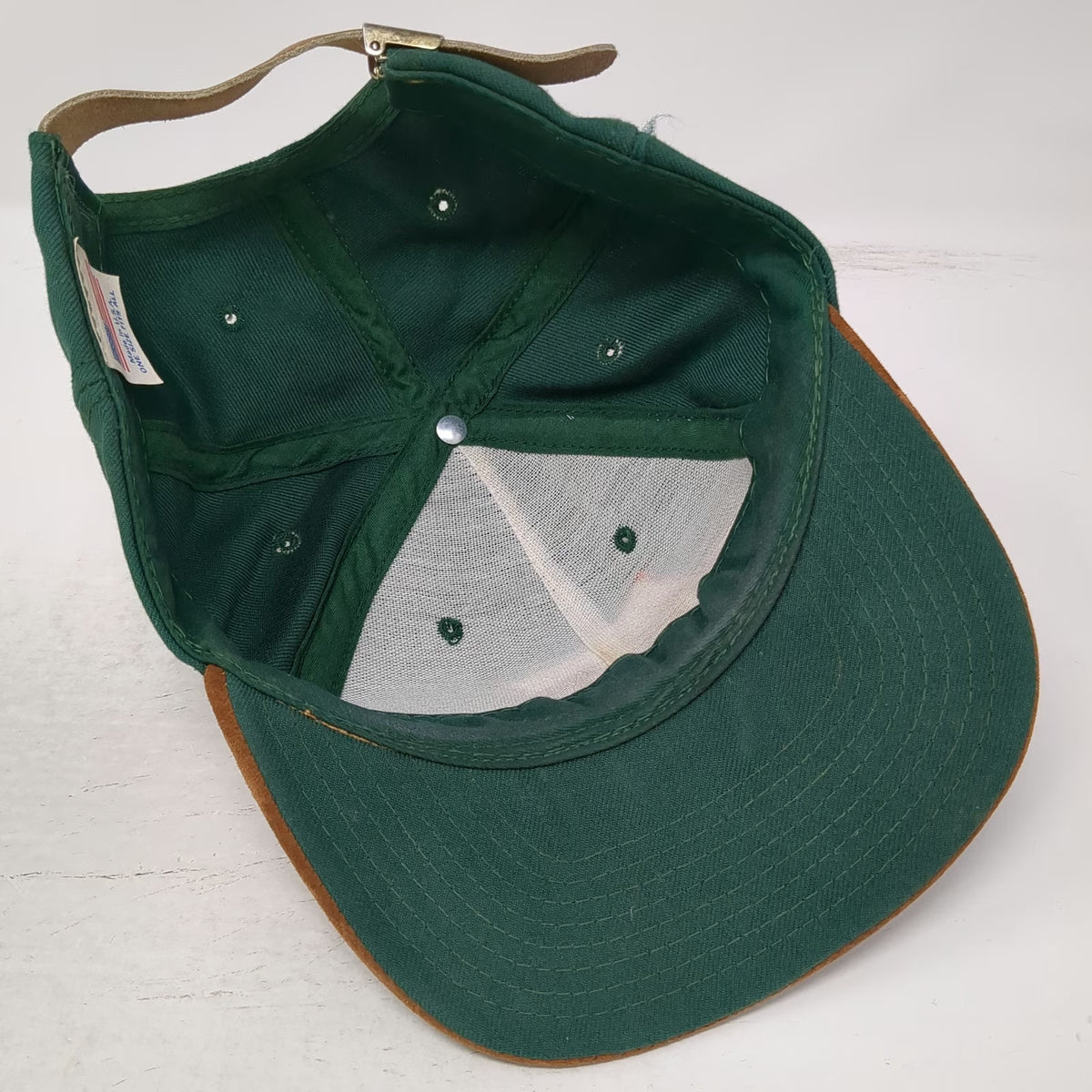Budweiser Rodeo Baseball Cap Green OS Leather Strapback Suede Brim Hat Vintage