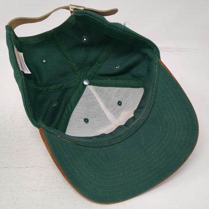 Budweiser Rodeo Baseball Cap Green OS Leather Strapback Suede Brim Hat Vintage