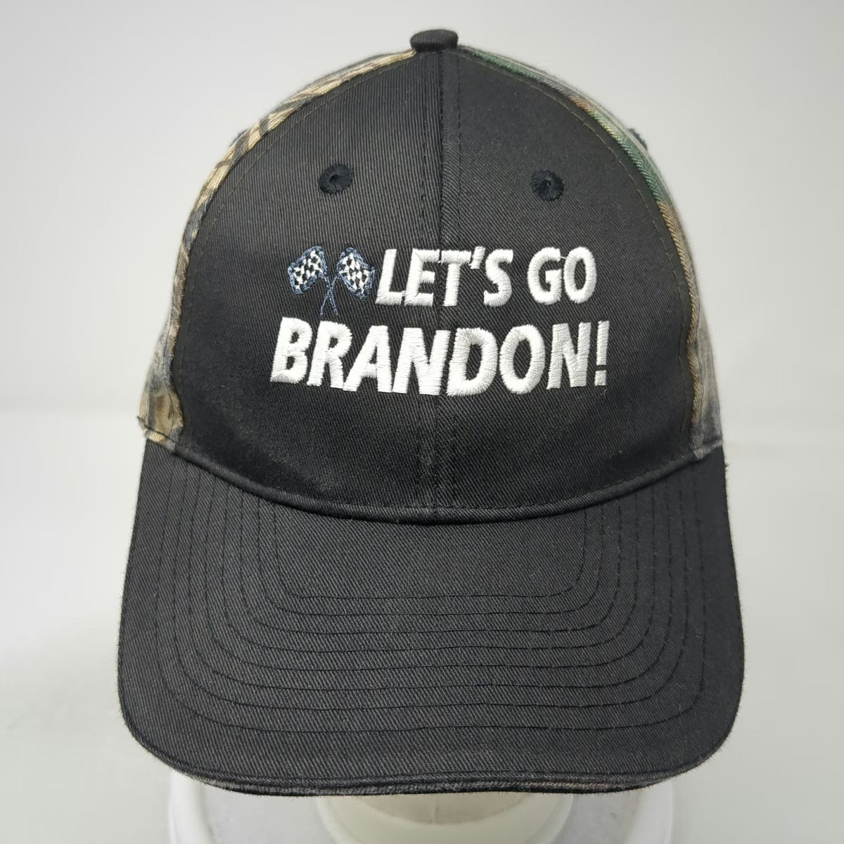Black Camo Lets Go Brandon Checkered Flags Hat One Size Baseball Cap Racing