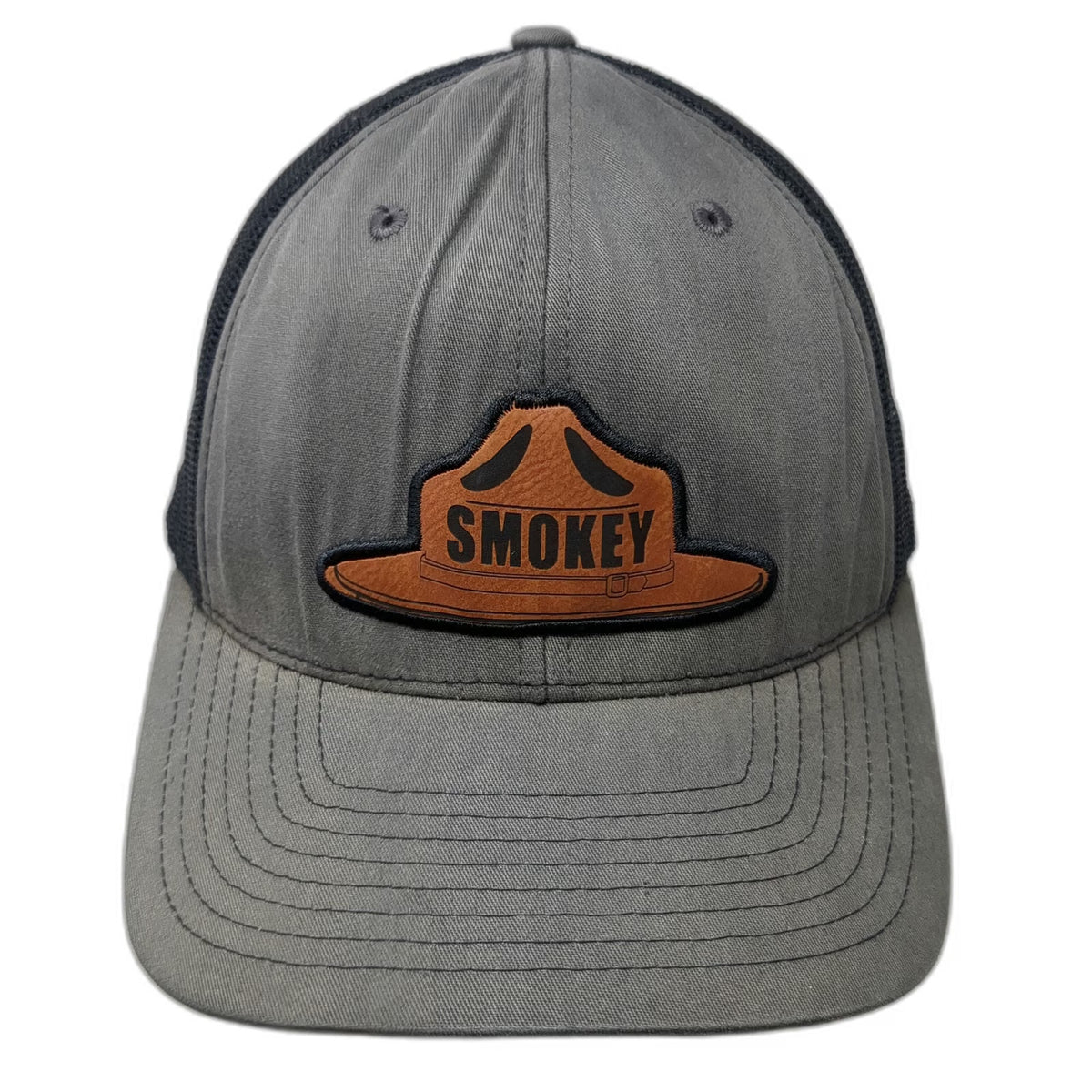 Richardson Trucker Hat Gray One Size Smokey Bear Only You Leather Patch Snapback