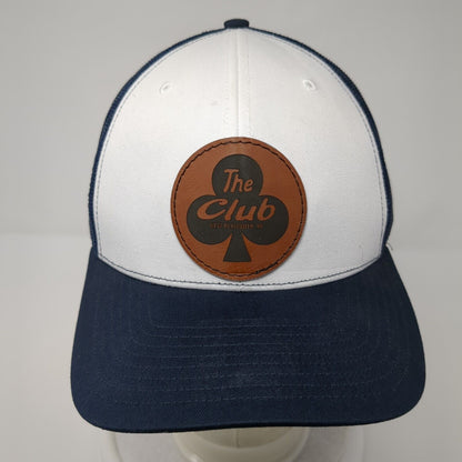 The Club Leather Patch Snapback Trucker Hat Blue One Size Mesh Back