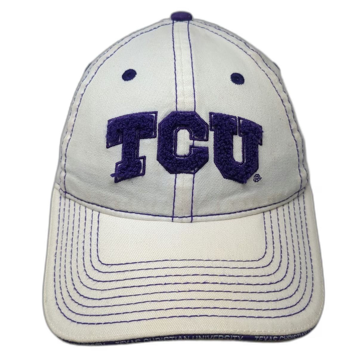 TCU Horned Frogs NCAA White Baseball Cap One Size Purple Stitch Go Chenille Hat