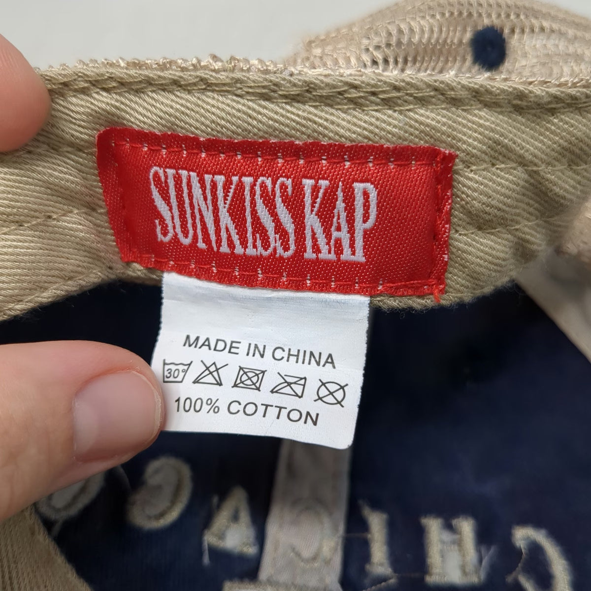 Sunkiss Kap Chicago IL Blue Beige Trucker Hat One Size Snapback Mesh Green Brim