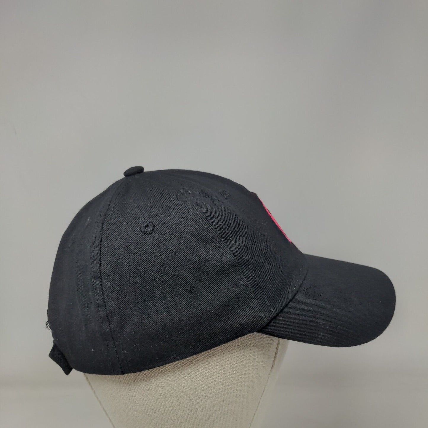 Smiley Face Strapback Hat Black One Size Adjustable Embroidered 6 Panel Cotton