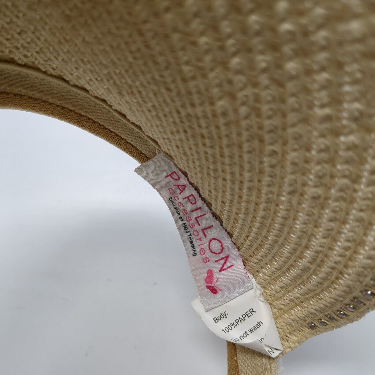 Papillon Clip On Sun Visor Hat Tan One Size Solid Pearl Embellished