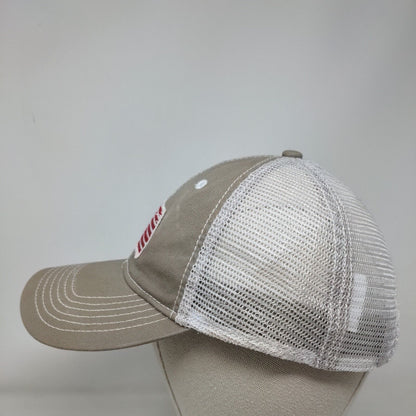 American Flag Strapback Trucker Hat Tan One Size Embroidered Patriotic Mesh Back