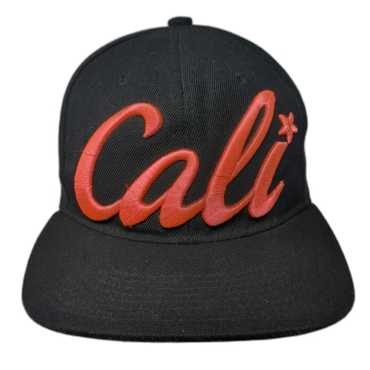 Cali Script 3D Embroidery Snapback Black One Size Hat Flat Bill California Star