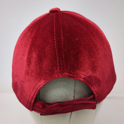 Red Velvet Baseball Cap Hat One Size Adjustable Strapback Textured Solid 6-Panel
