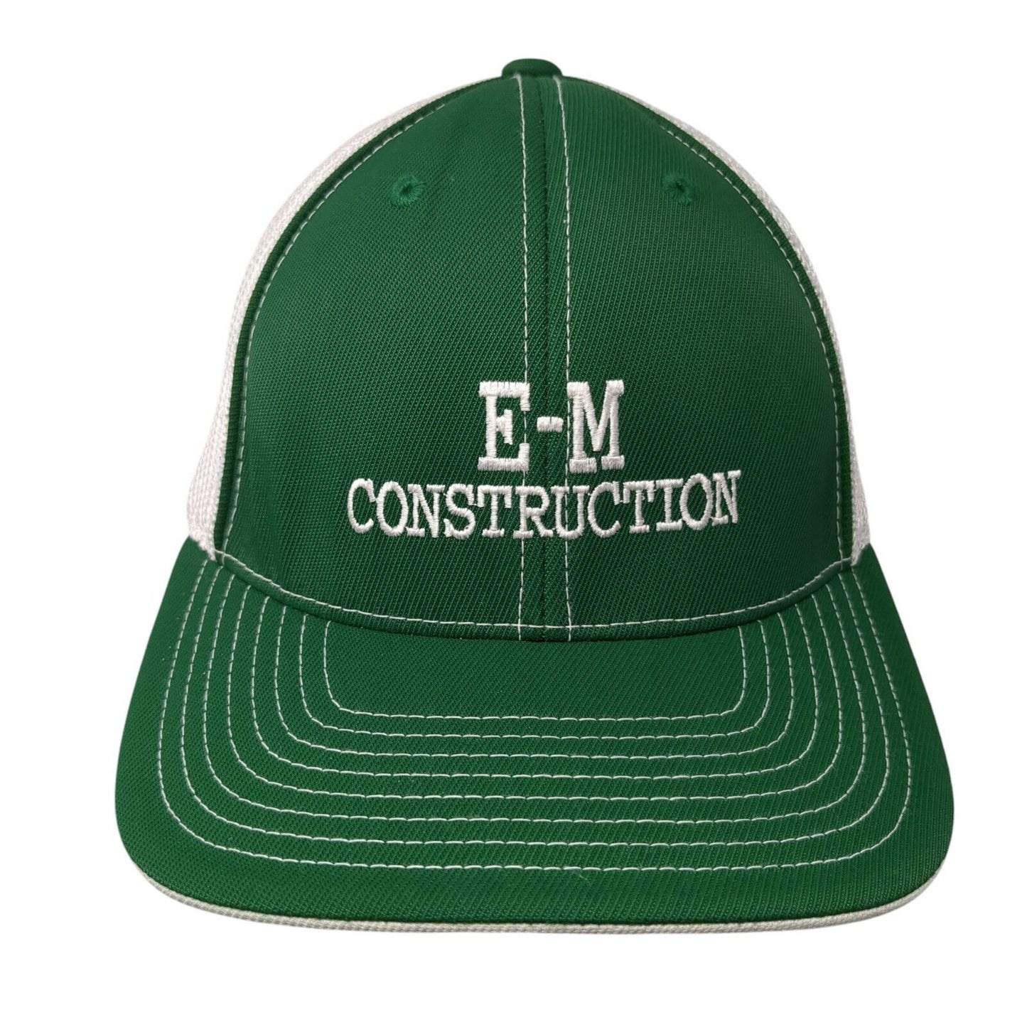 E-M Construction Fitted Mesh Back Trucker Hat Green 7 3/8-8 Colorblock