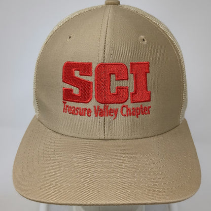 SCI Treasure Valley Chapter Trucker Hat Beige One Size Snapback Red Mesh Idaho