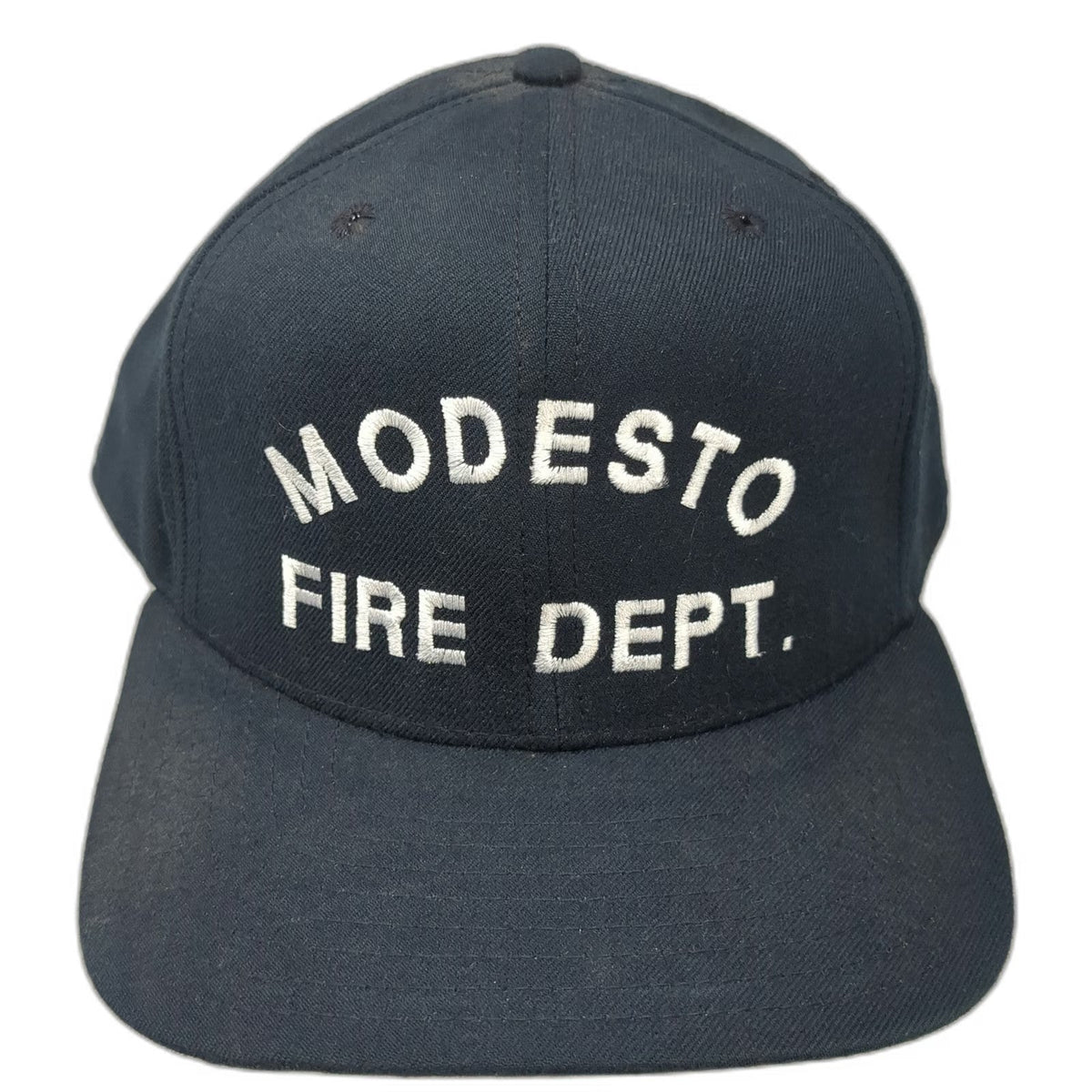 New Era Modesto Fire Dept Baseball Cap Hat Blue 7 3/4 Fitted Vintage USA