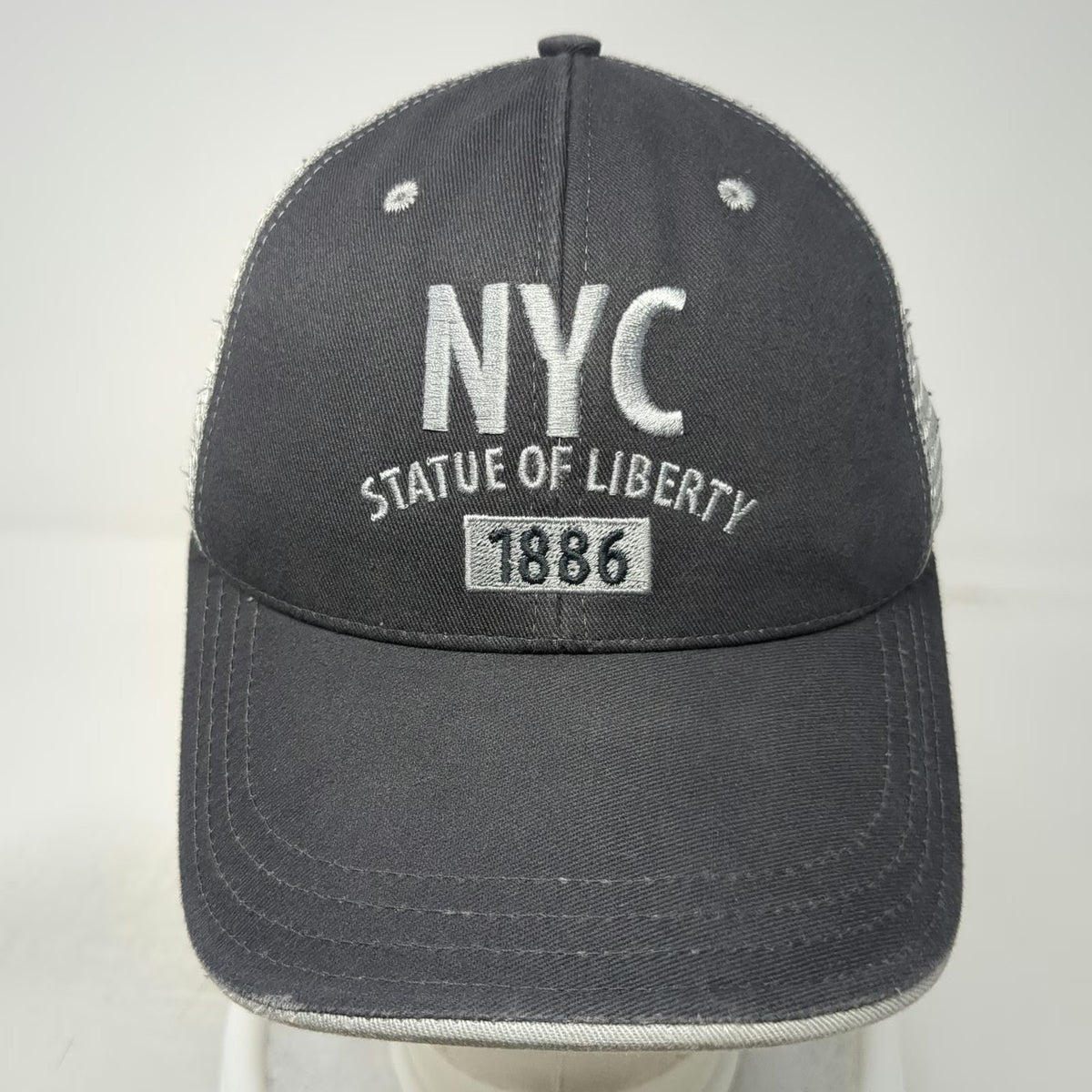 Gray Baseball Cap One Size NYC Statue of Liberty 1886 Mesh Made in USA Hat