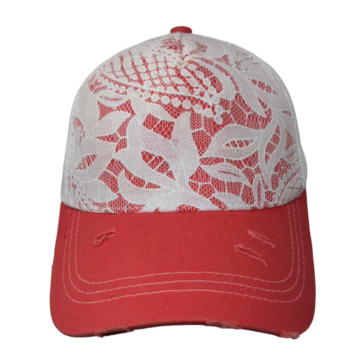 Unbranded Snapback Trucker Hat Multicolor OS Mesh Back Lace Trim Distressed