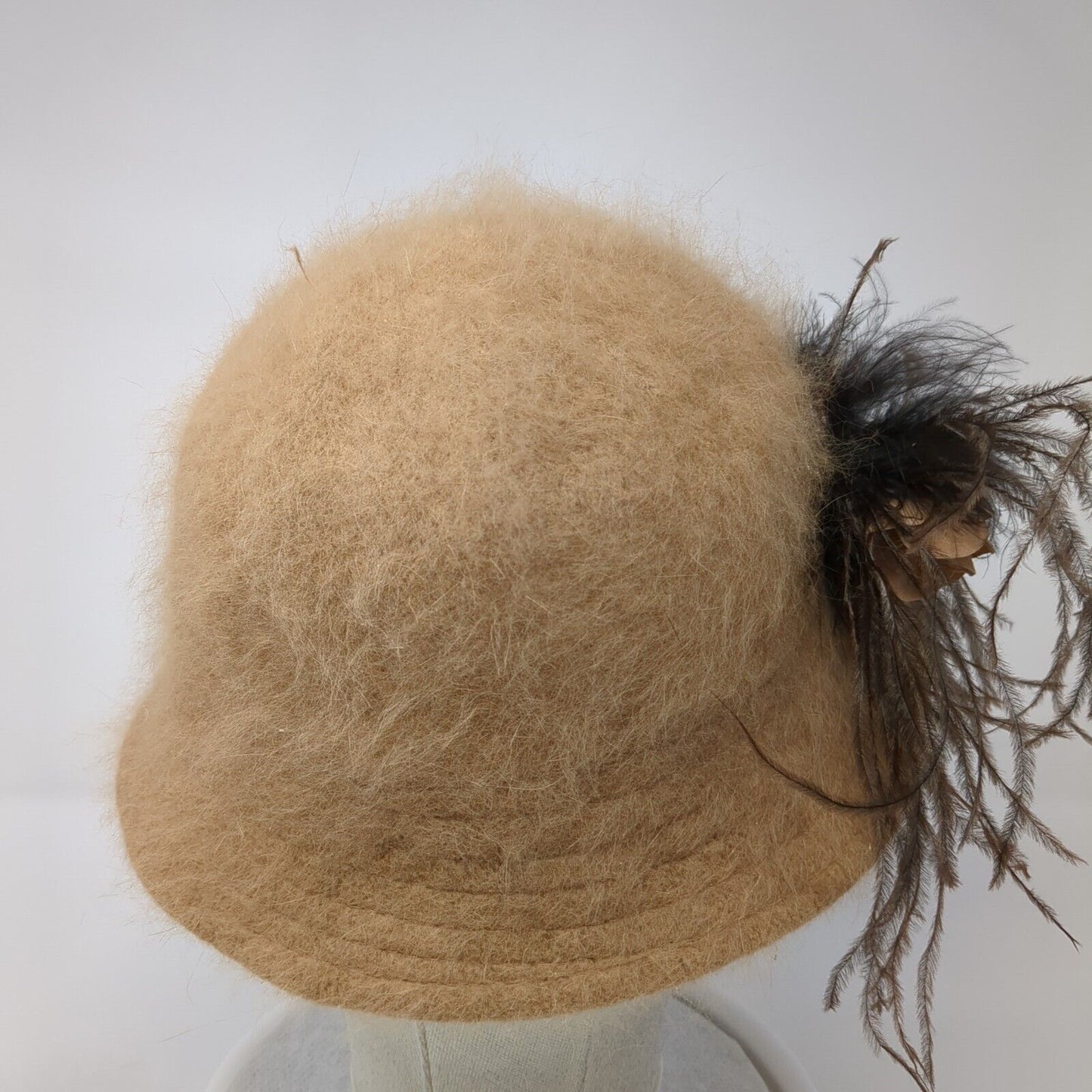 Unbranded Bucket Hat Brown One Size Angora Fuzzy Feather Flower Outdoor