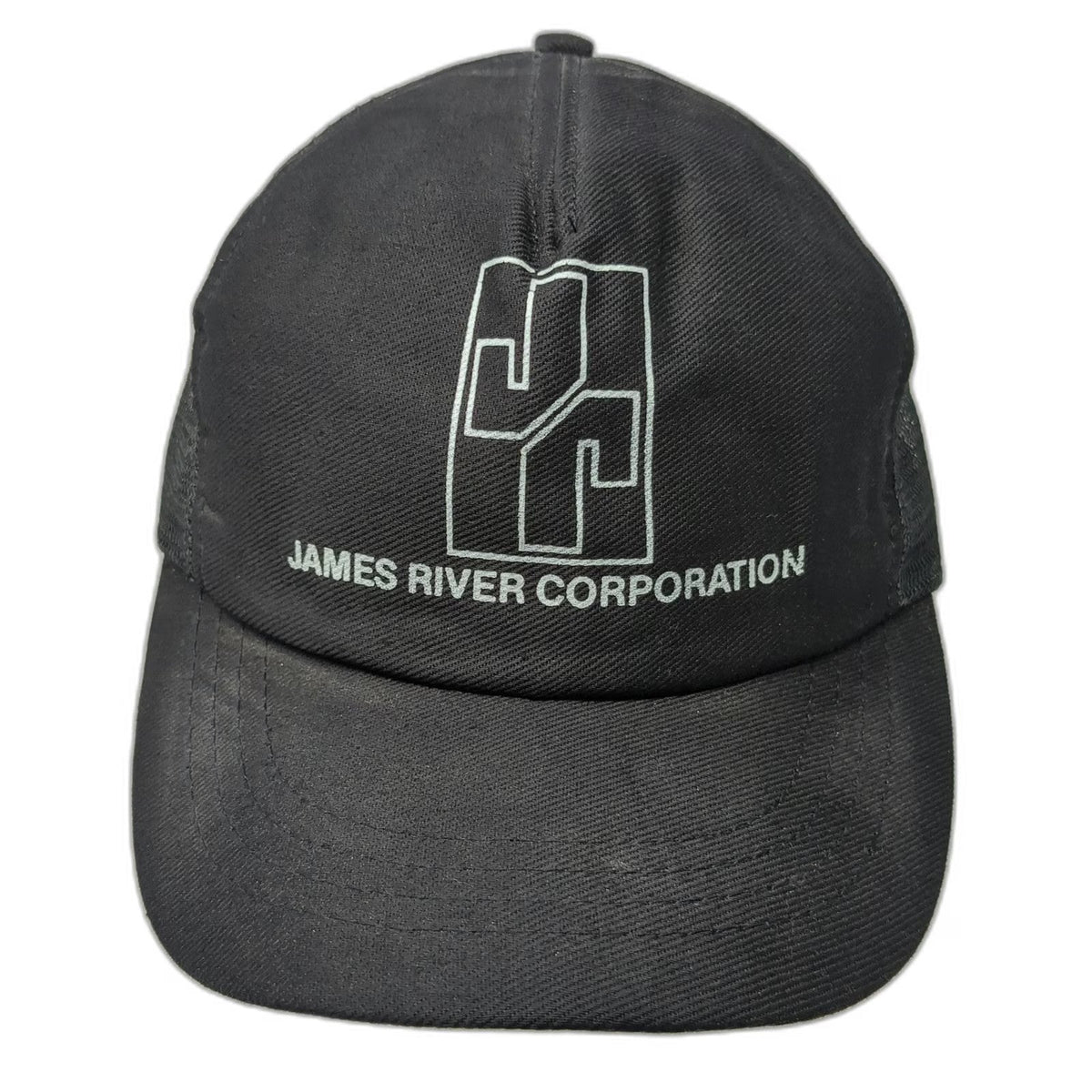 James River Corporation Trucker Hat Black One Size Snapback Mesh Back Logo