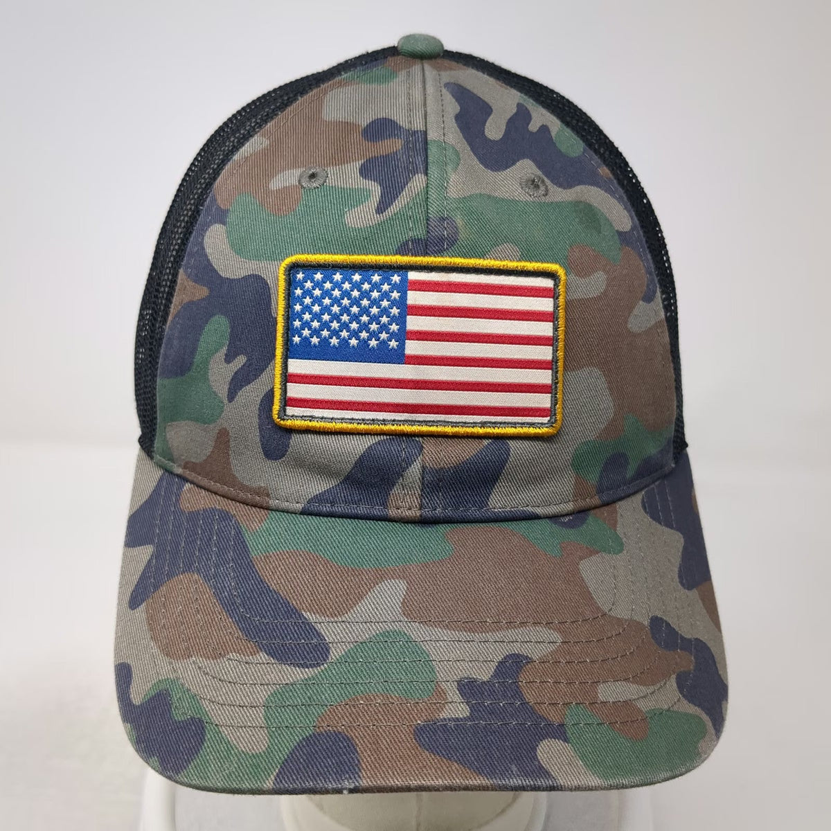 Green Trucker Hat OSFM Camo USA American Flag Patch Mesh Back Snapback Baseball